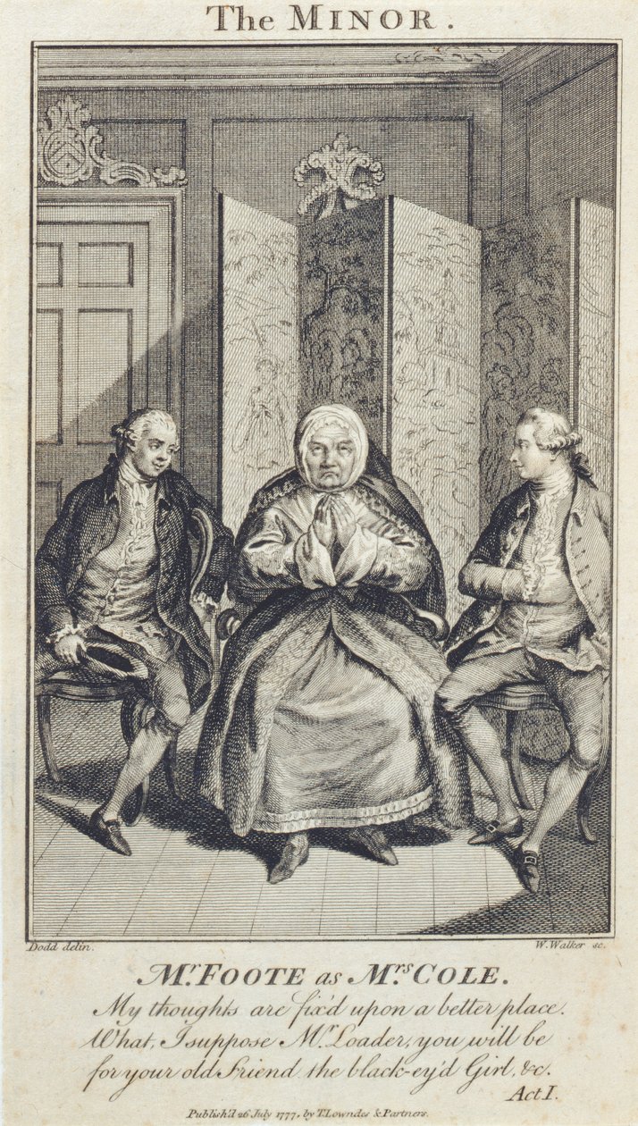 Foote先生在“未成年人”中饰演科尔夫人，由W. Walker，1777年刻 作者 丹尼尔·多德（Daniel Dodd）