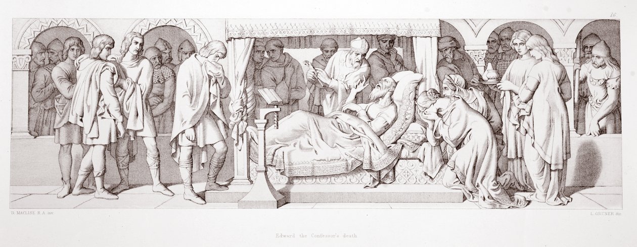 爱德华忏悔者的死，来自&39;诺曼征服的故事&39;，由L. Gruner刻，1866年 作者 丹尼尔·麦克利斯