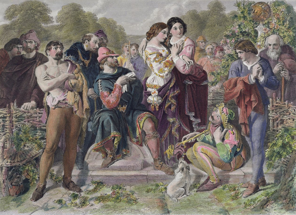 奥兰多和摔跤手，来自William Shakespeare的“你喜欢它”，刻有Charles W. Sharpe 作者 丹尼尔·麦克利斯