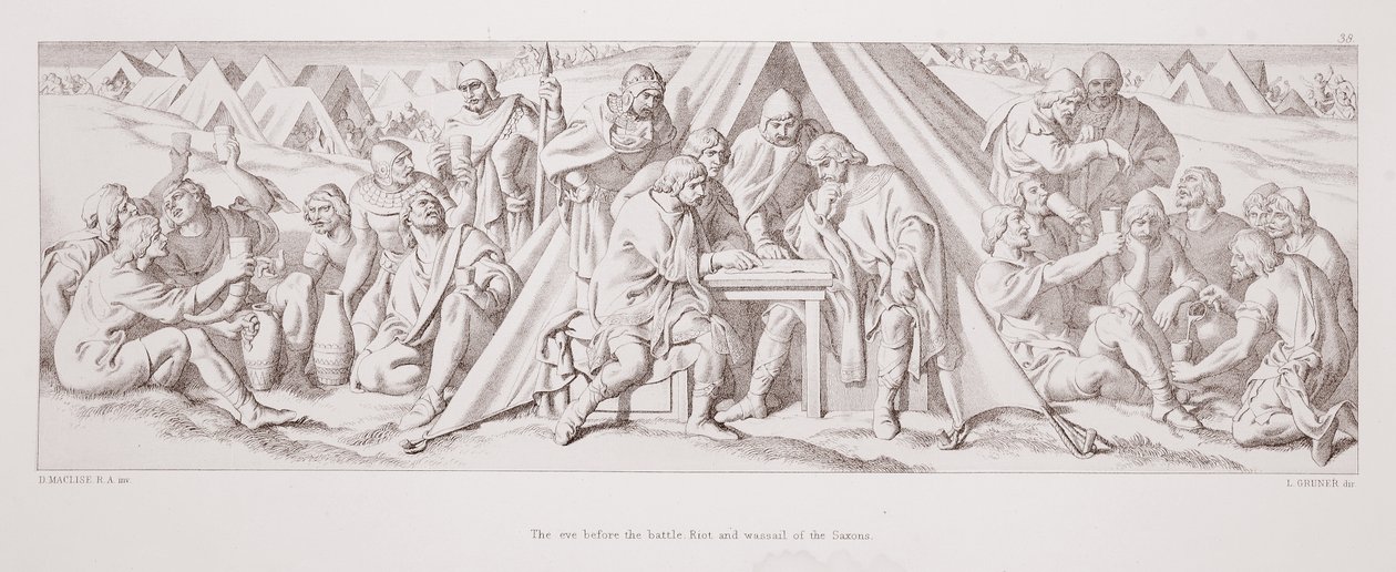 战斗前夕，撒克逊人的骚乱和骚乱，来自“诺曼征服的故事”，由L. Gruner刻，1866年 作者 丹尼尔·麦克利斯