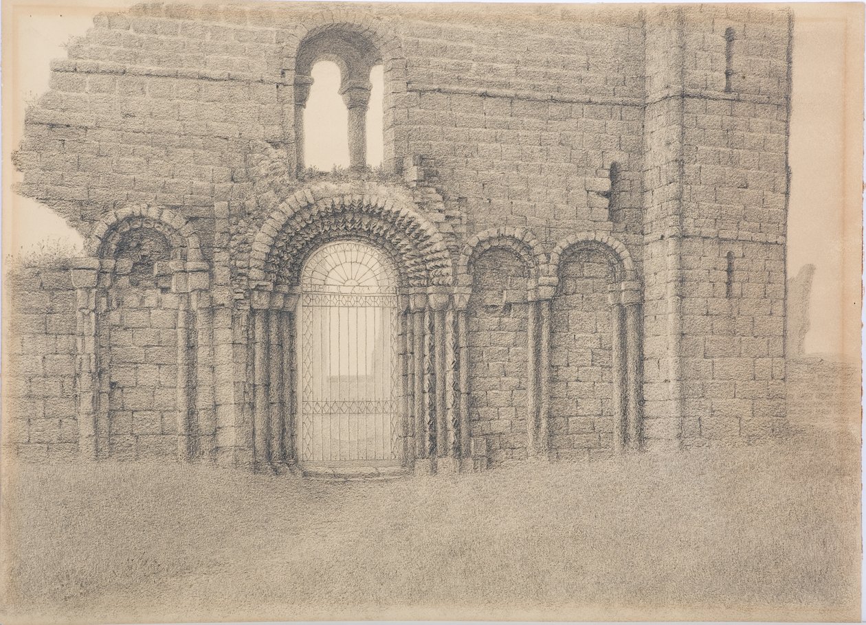 Lindisfarne Priory，West Front，c.1916（木炭卡） 作者 丹尼尔·奥利佛（Daniel Oliver）