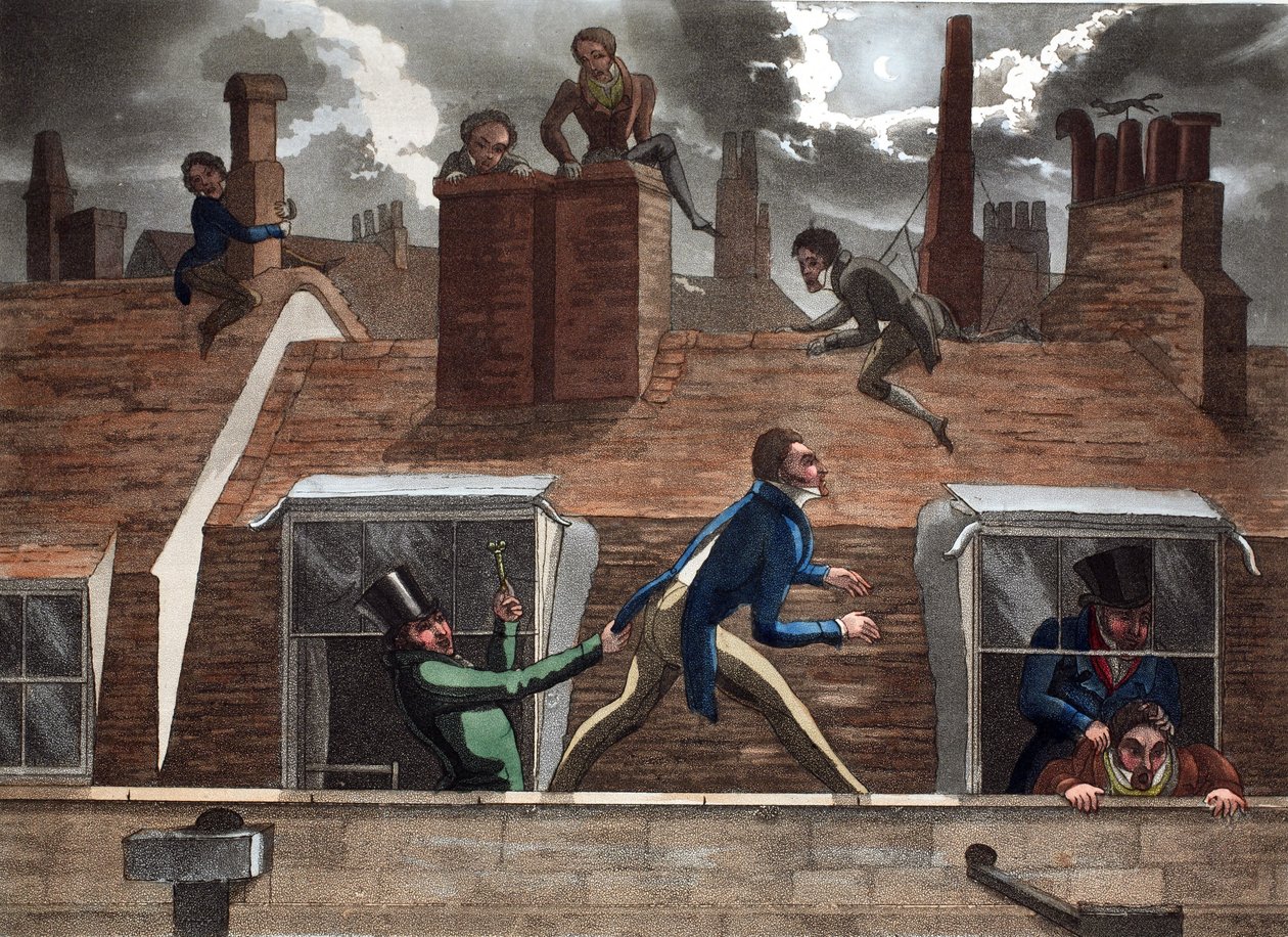 The Finishing Bore，来自Peter Quiz，酒吧的“高级生活中的时尚钻孔或冷却器”的插图。 Thomas McLean，1824年伦敦（手工彩色雕刻） 作者 丹尼尔·托马斯·埃格顿