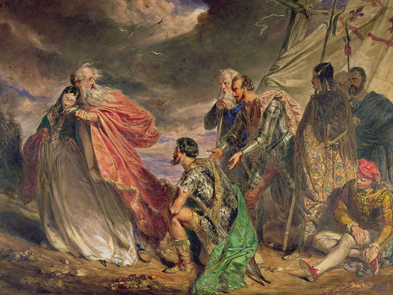 李尔与科蒂丽亚》，约 1843 年（水彩画） 作者 丹尼尔·麦克利斯