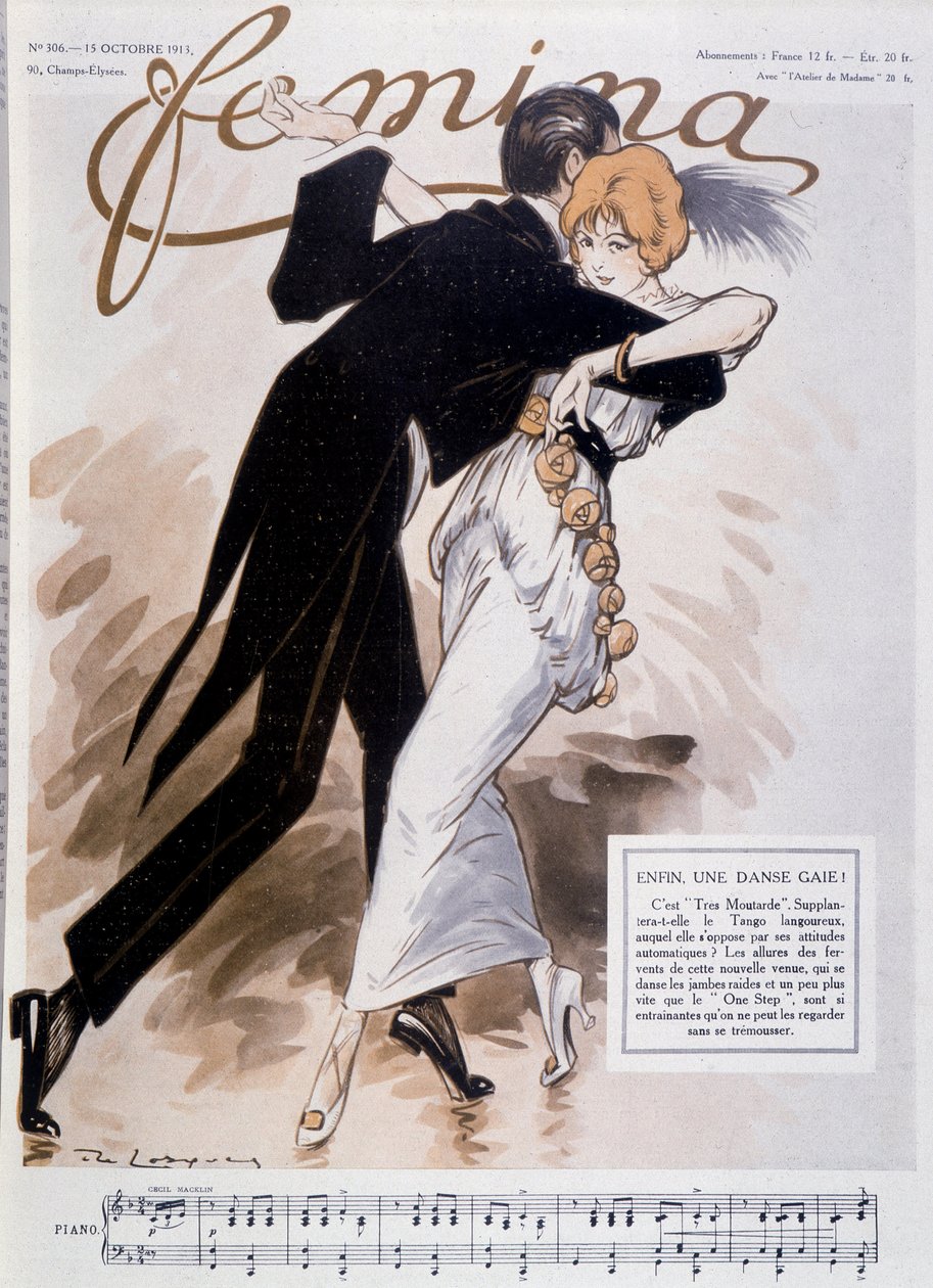 Couple dancing the tango - illustration by Daniel De Losques (Henri Casimir Paul Thouroude) (1880-1915) - in “” Femina””” of 15/10/1913 作者 丹尼尔·德·洛克斯（Daniel de Losques）