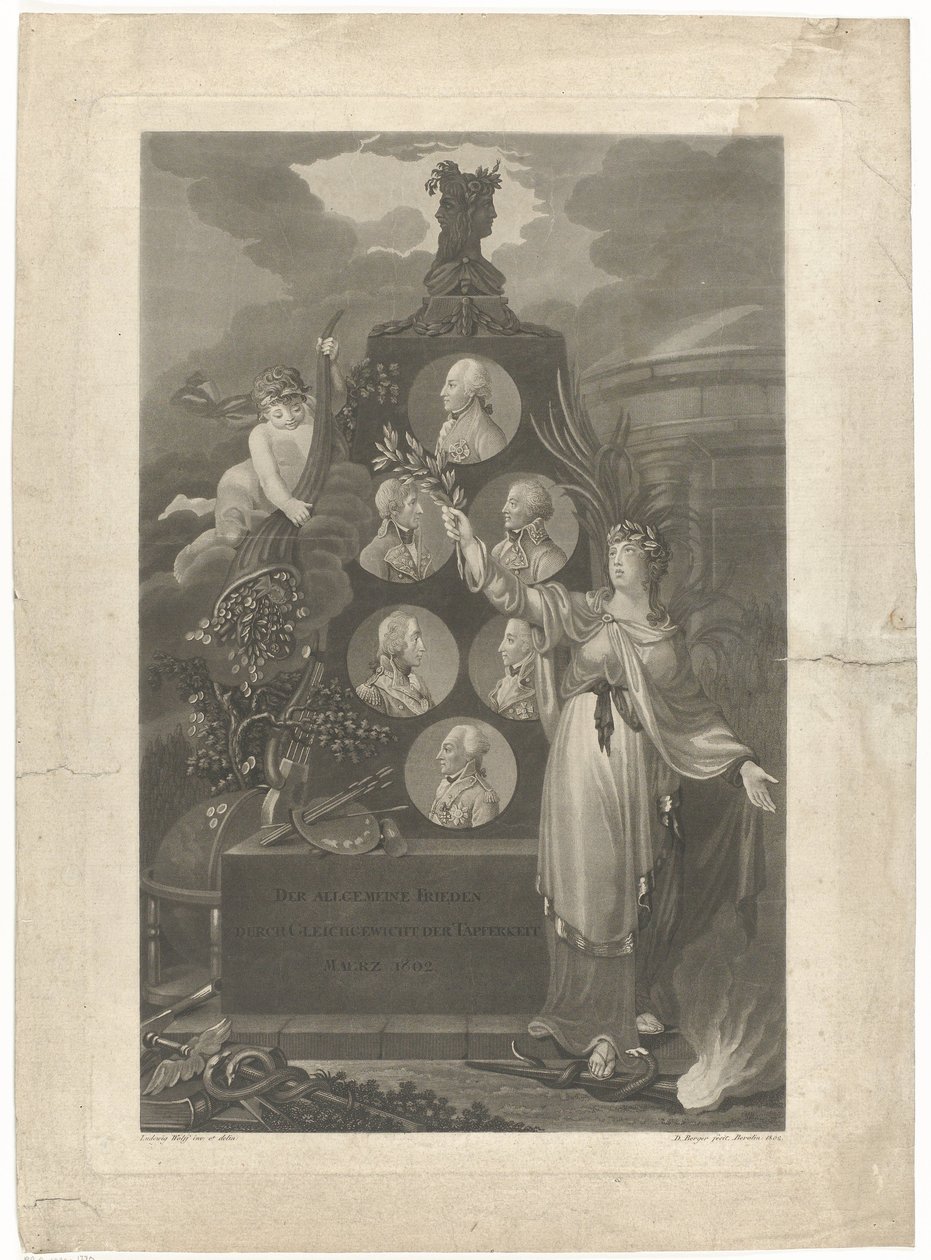 亚眠河畔的寓言，1802 年
1802年3月，通过勇气的平衡实现普遍和平（标题在实物上） 作者 丹尼尔·伯格