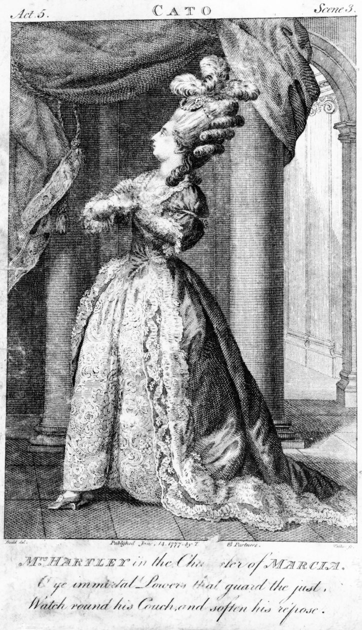 哈特利夫人饰演玛西娅，饰演艾迪生的“卡托”，1777年 作者 丹尼尔·多德（Daniel Dodd）