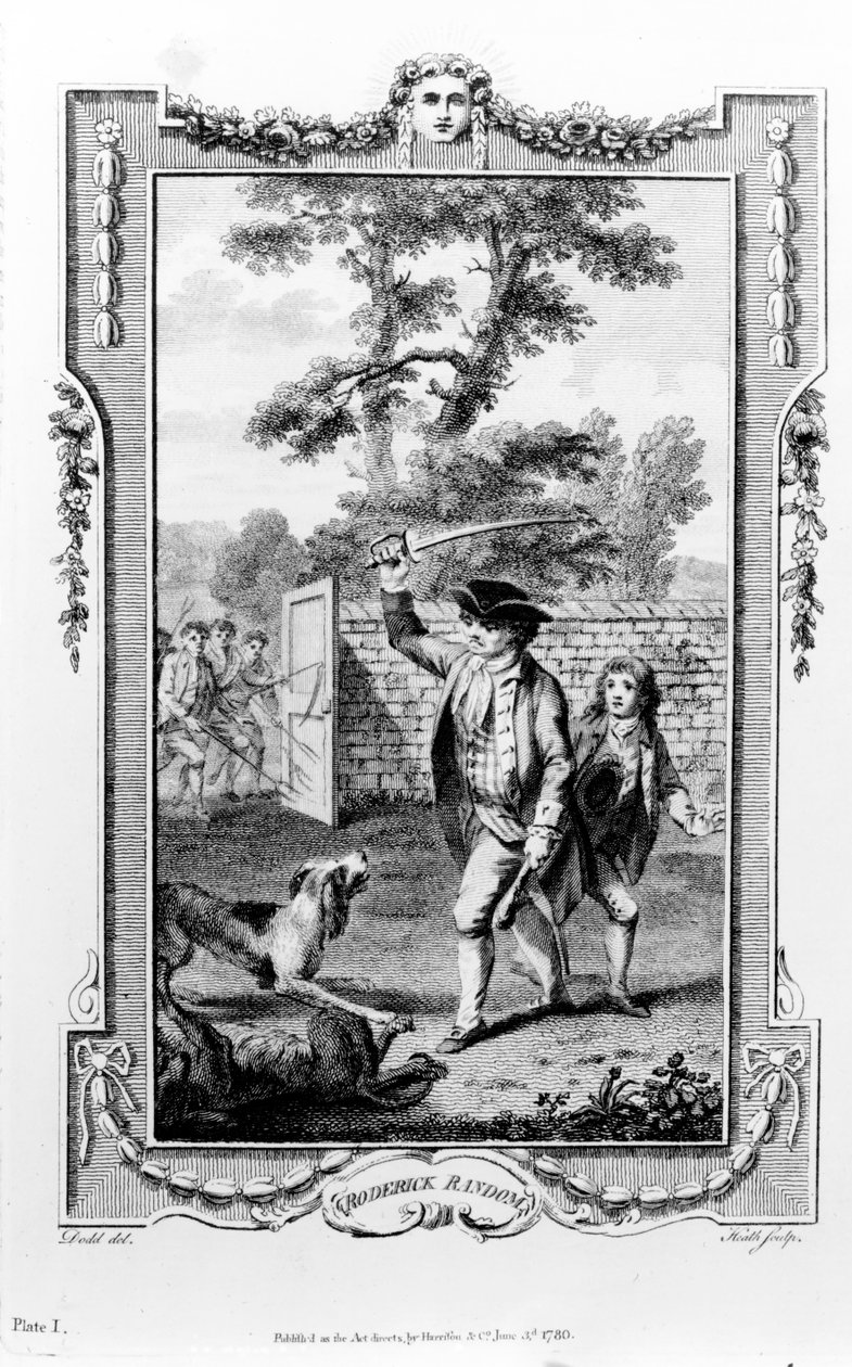 Roderick Random的叔叔被狗袭击，来自Tobias Smollett的&39;Roderick Random&39;的插图，由James Heath雕刻，1780年 作者 丹尼尔·多德（Daniel Dodd）