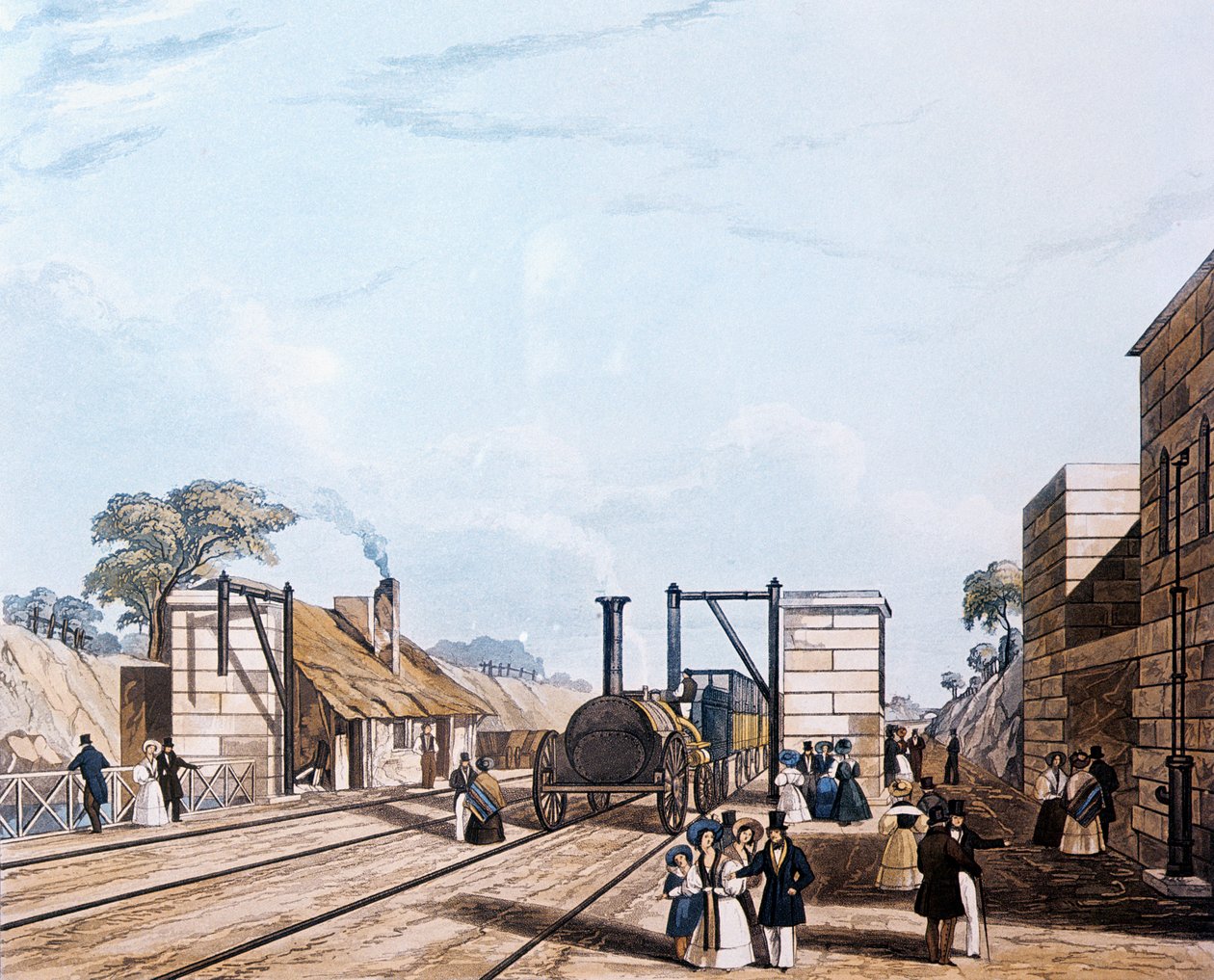 利物浦和曼彻斯特铁路：1831年在Parkside取水（aquatint） 作者 丹尼尔·哈维尔