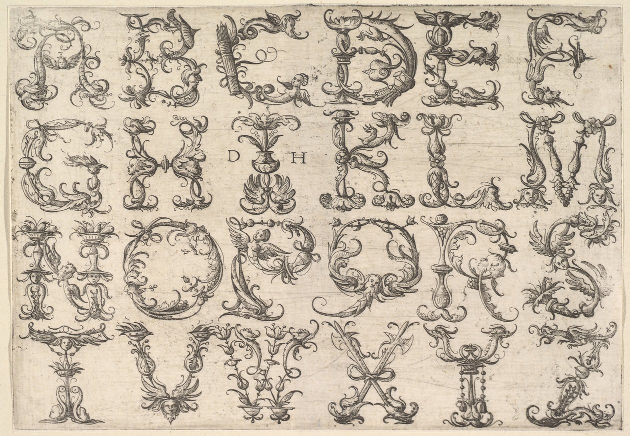装饰罗马帝国字母，ca。 1520。 作者 丹尼尔·霍普弗