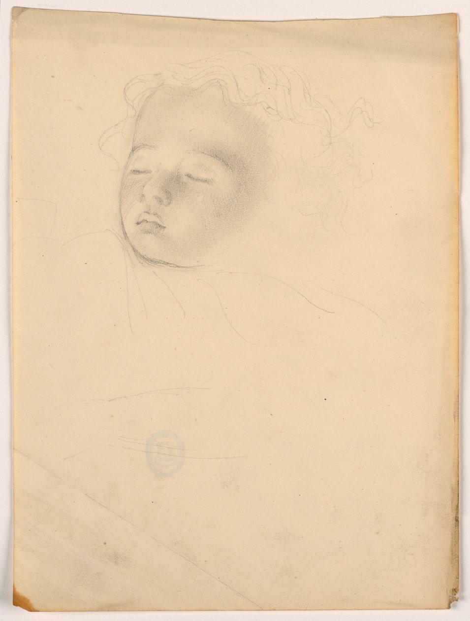素描，睡觉的孩子，1840-45 年 作者 丹尼尔·亨廷顿