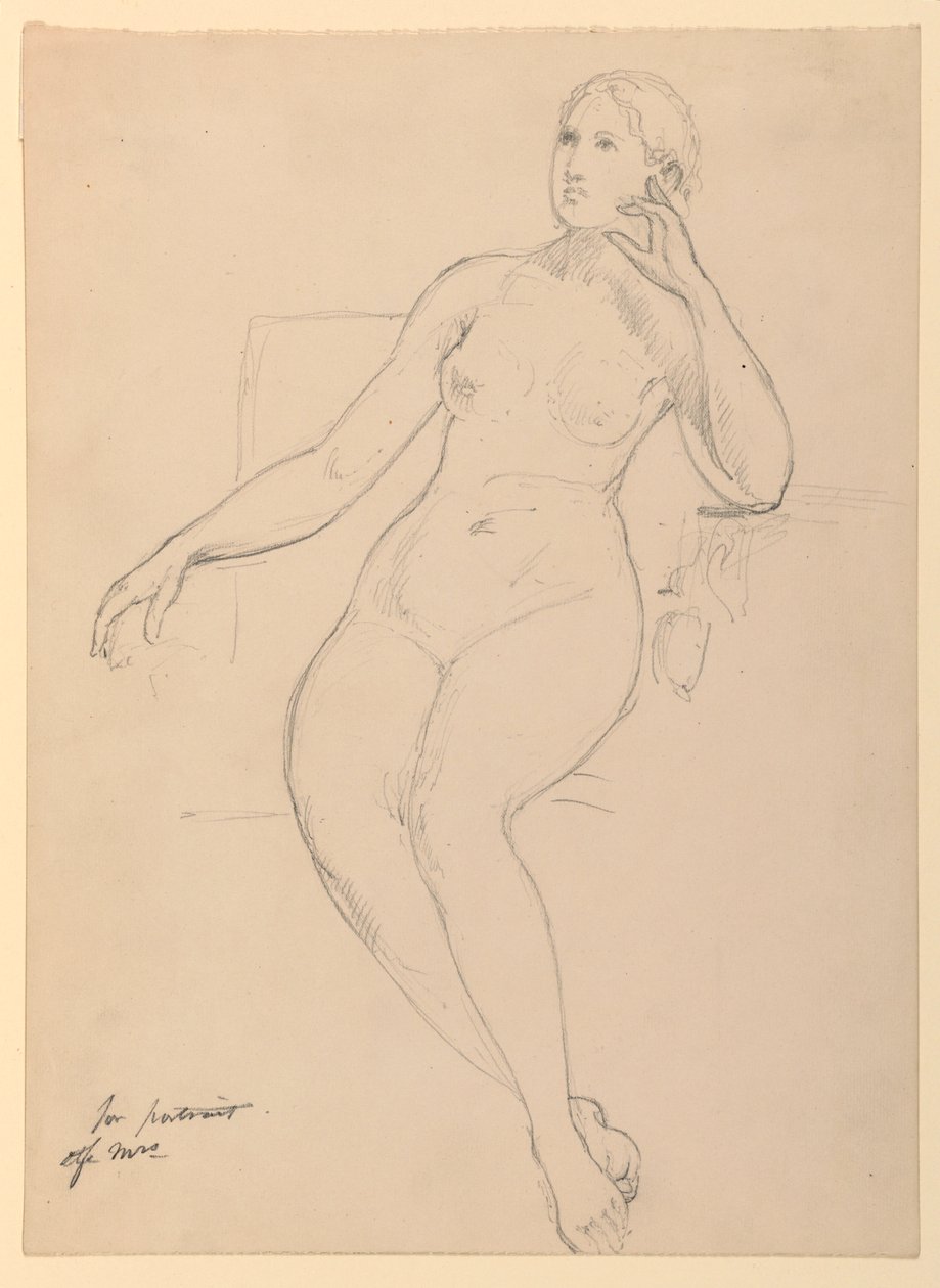 素描，坐着的女性裸体，1870-80 年 作者 丹尼尔·亨廷顿