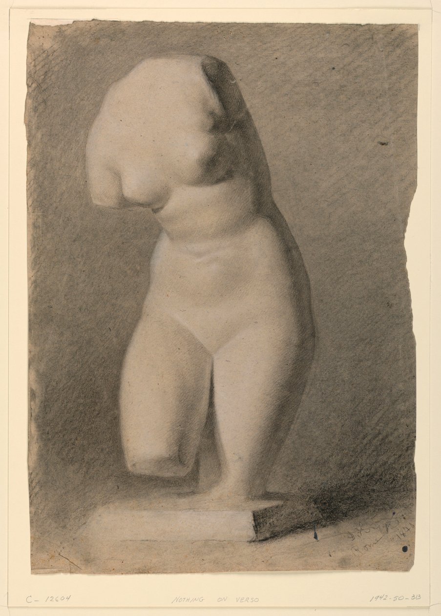 素描，塑像中的女性躯干，1840 年 作者 丹尼尔·亨廷顿