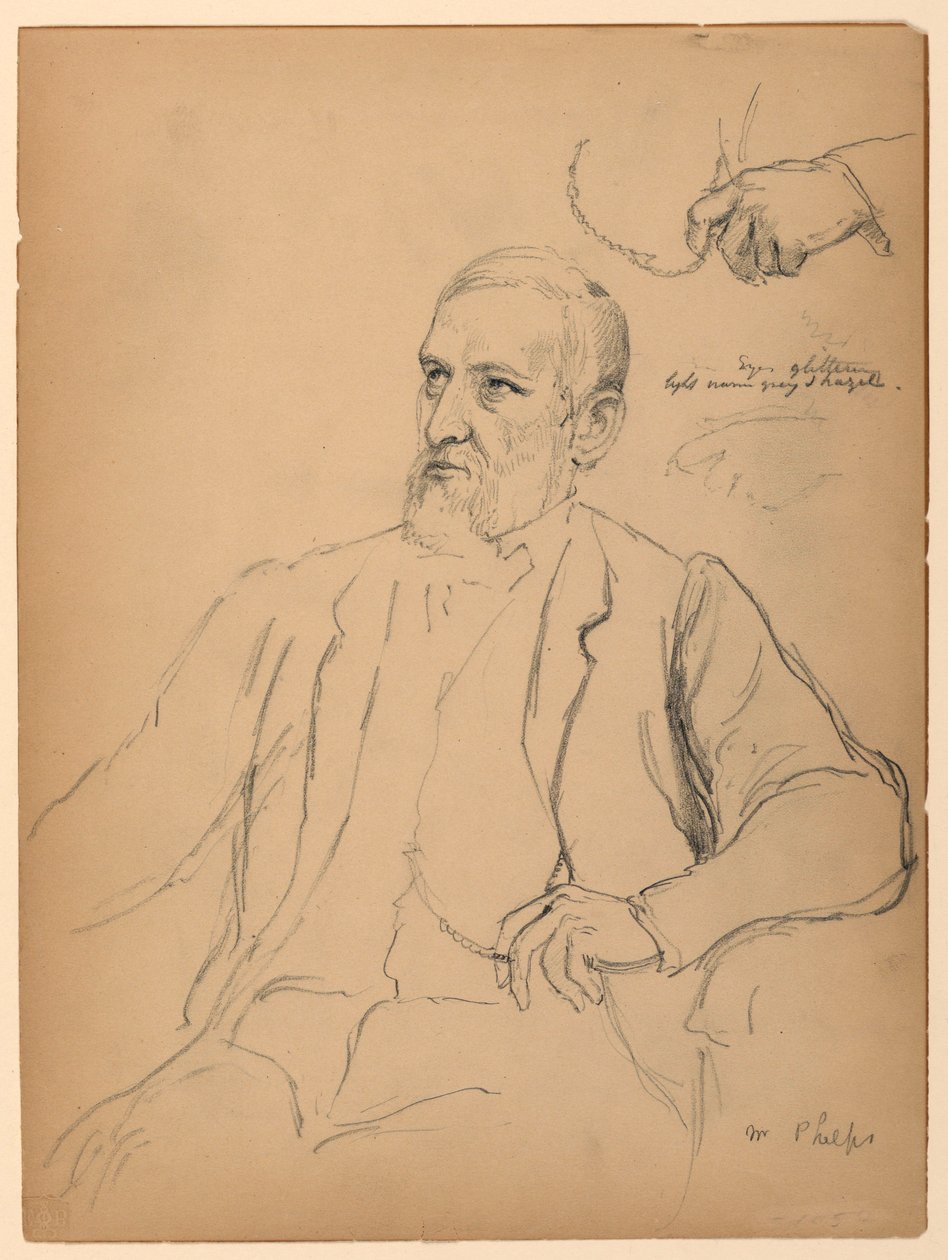 素描，约翰-杰伊-菲尔普斯坐像，S，1863 年 作者 丹尼尔·亨廷顿