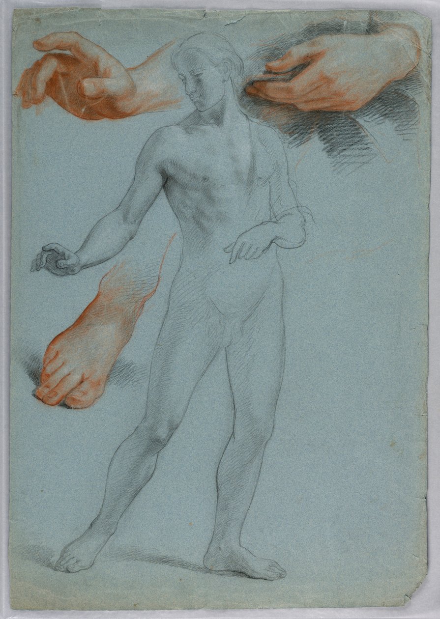 素描，男性裸体站立，分离，1858 年 作者 丹尼尔·亨廷顿