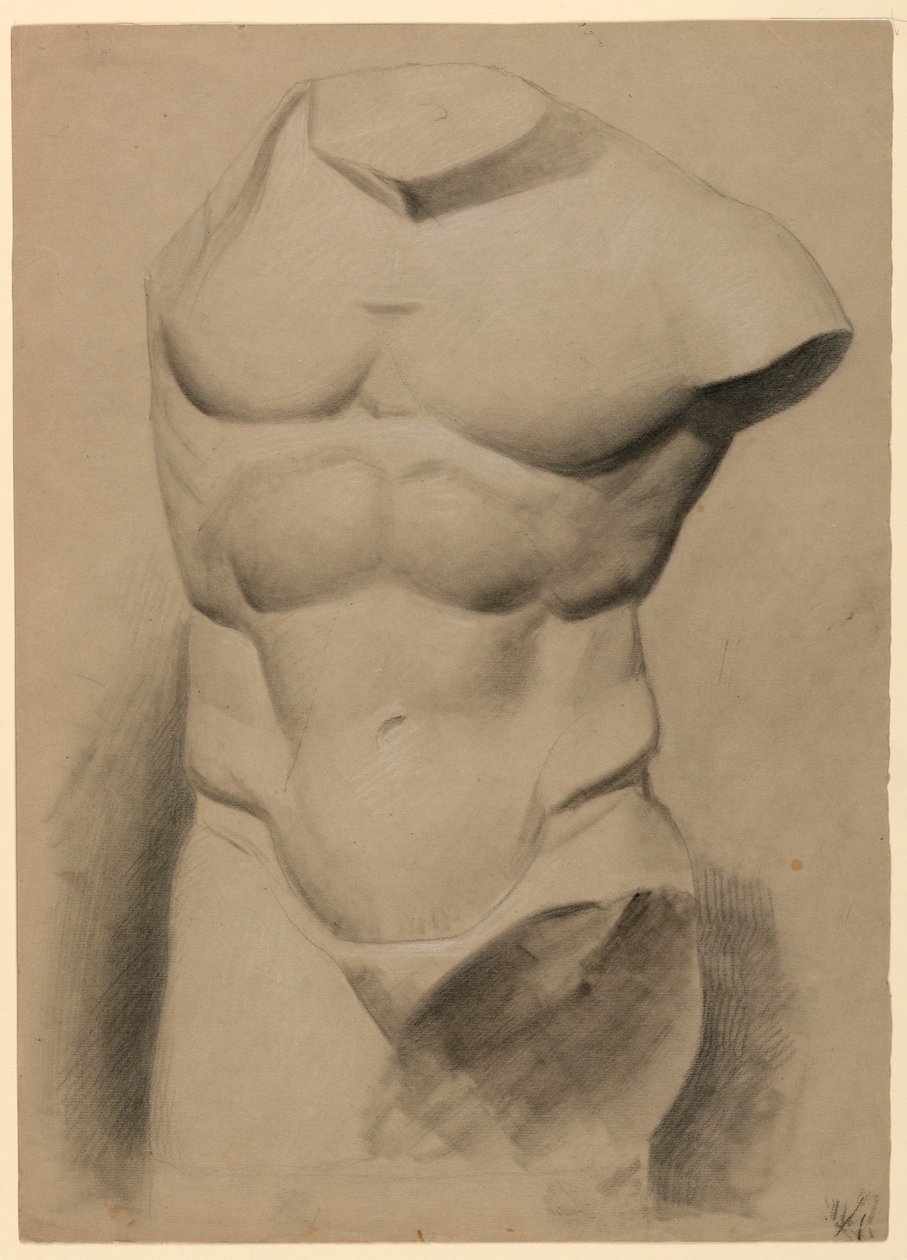 素描，来自石膏的男性躯干，1840 年 作者 丹尼尔·亨廷顿