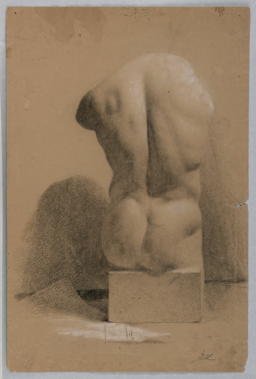 素描，来自石膏的男性躯干，1840 年 作者 丹尼尔·亨廷顿