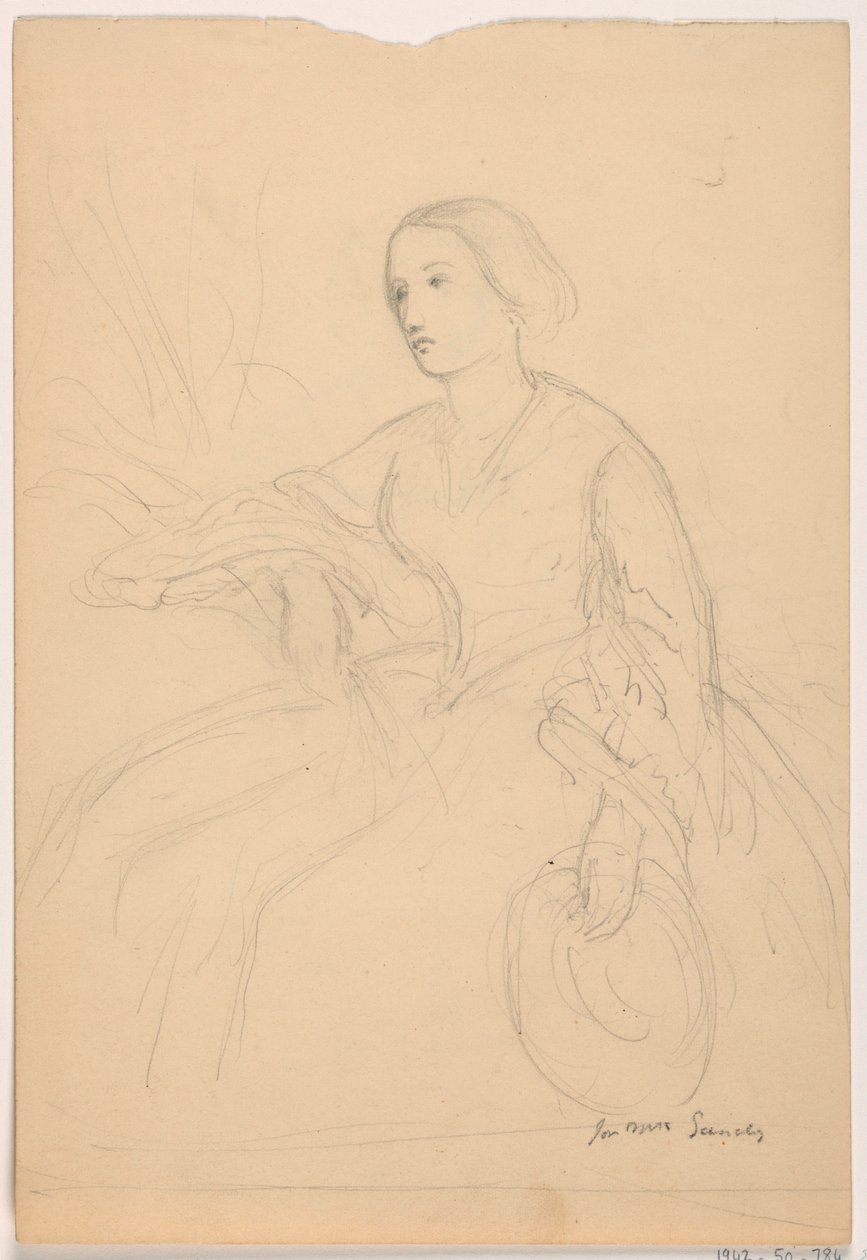 素描，谢帕德-甘迪夫人坐像；背面：谢帕德-甘迪夫人坐像，1859 年 作者 丹尼尔·亨廷顿