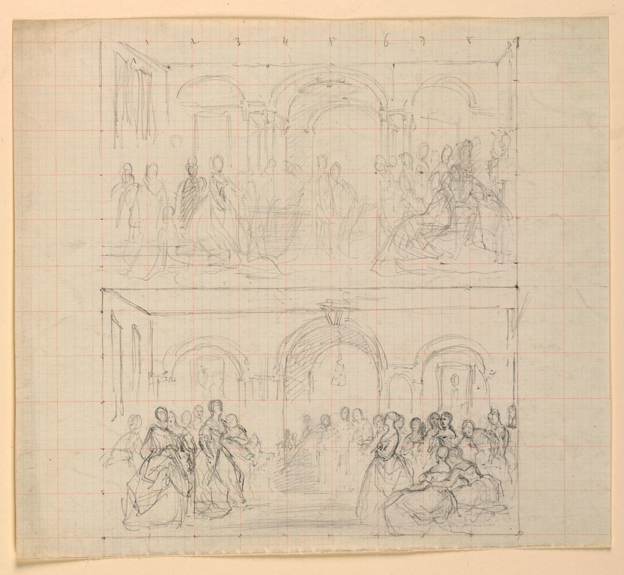 素描，油画《华盛顿夫人的招待会》的两个人物造型，1860 年 作者 丹尼尔·亨廷顿