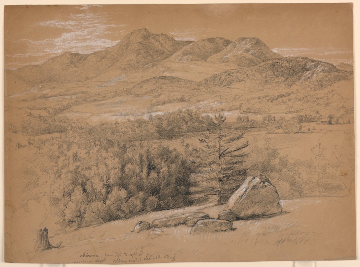 绘图，乔科鲁阿山景观，从阿尔巴尼路右侧的山丘望去，1854 年 9 月 12 日 作者 丹尼尔·亨廷顿