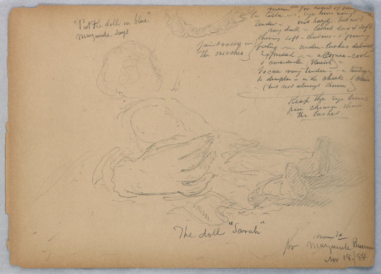 玛格丽特·伯罗斯（Marguerite Burrows）肖像素描，1884年11月18日 作者 丹尼尔·亨廷顿