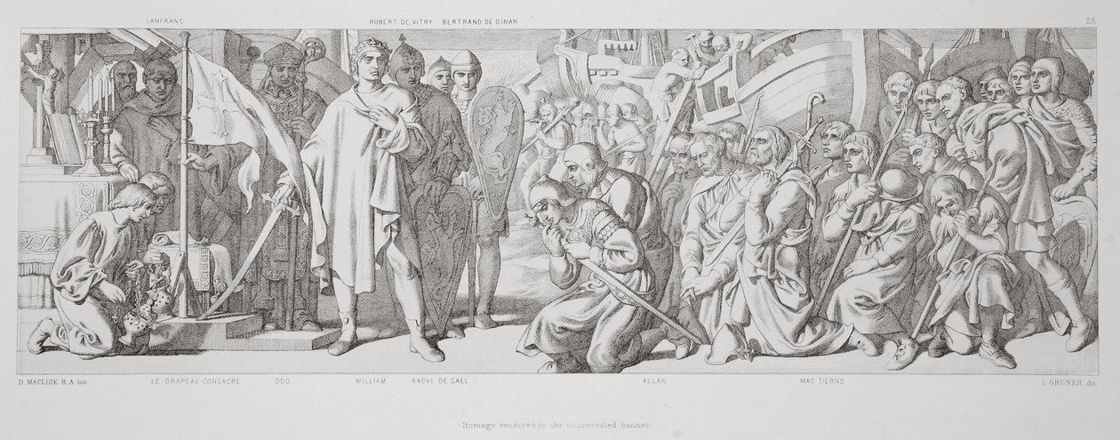 1866年由L. Gruner镌刻的“诺曼征服的故事”中献给献身旗帜的敬意 作者 丹尼尔·麦克利斯