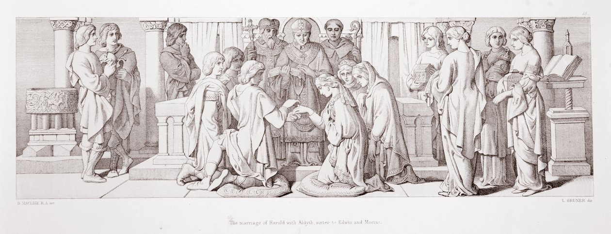 Harold与Aldyth的婚姻，是Edwin和Morcar的姐妹，来自&39;Norman Conquest的故事&39;，由L. Gruner刻，1866年 作者 丹尼尔·麦克利斯