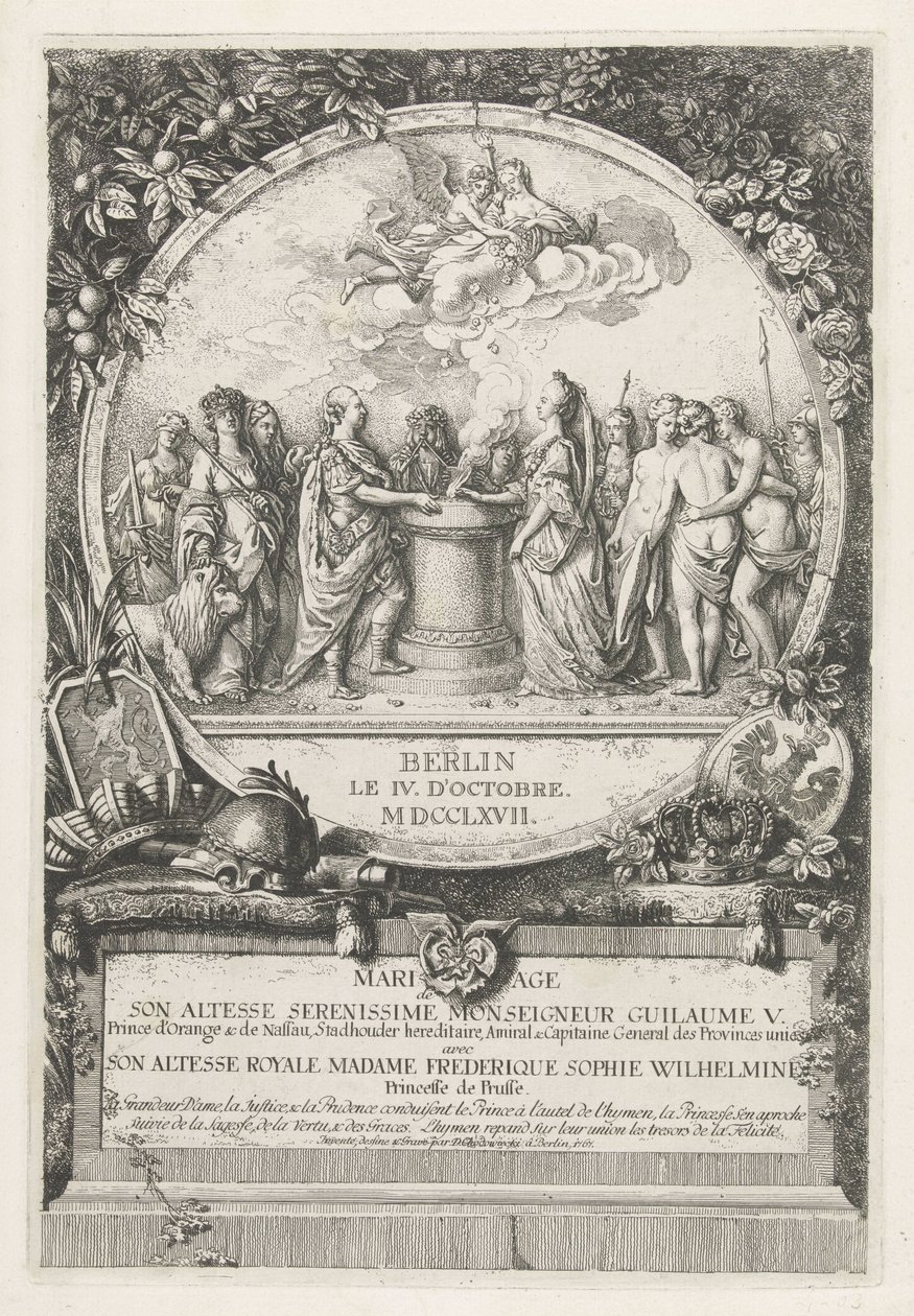 威廉五世与普鲁士威廉敏娜的婚姻寓言，1767 年
Mariage de Son Altesse Serenissime Monseigneur Guilaume V. Prince d