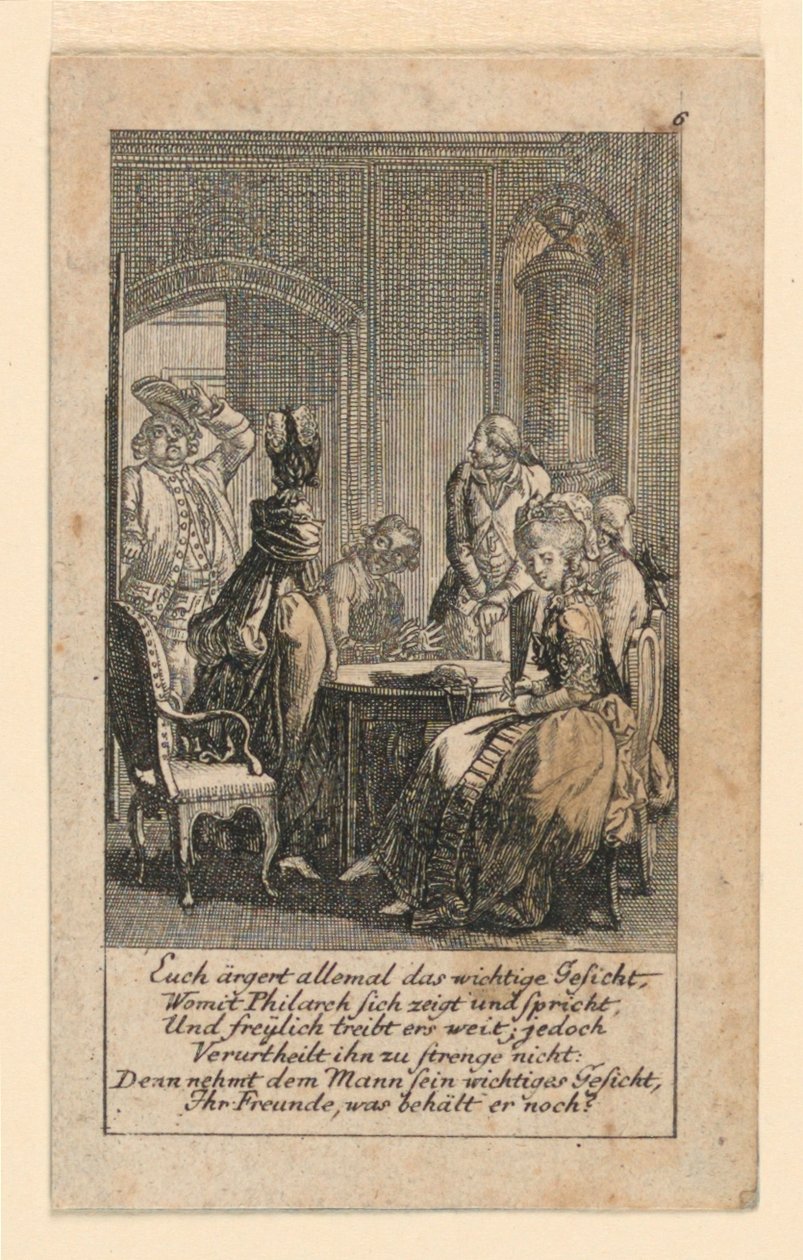 浮夸，"Königl: Grosbrit [anische] Genealogischer Kalender auf das 1780 Jahr Lauenberg bey J.G. Berenberg "插图。 作者 丹尼尔·尼古拉斯·肖多维奇