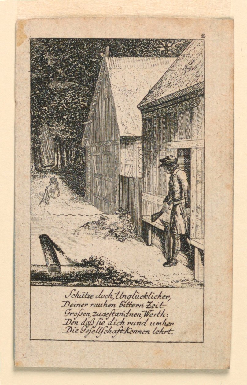 孤独的信徒》，"Königl: Grosbrit [anische] Genealogischer Kalender auf das 1780 Jahr Lauenberg bey J.G. Berenberg "插图。 作者 丹尼尔·尼古拉斯·肖多维奇