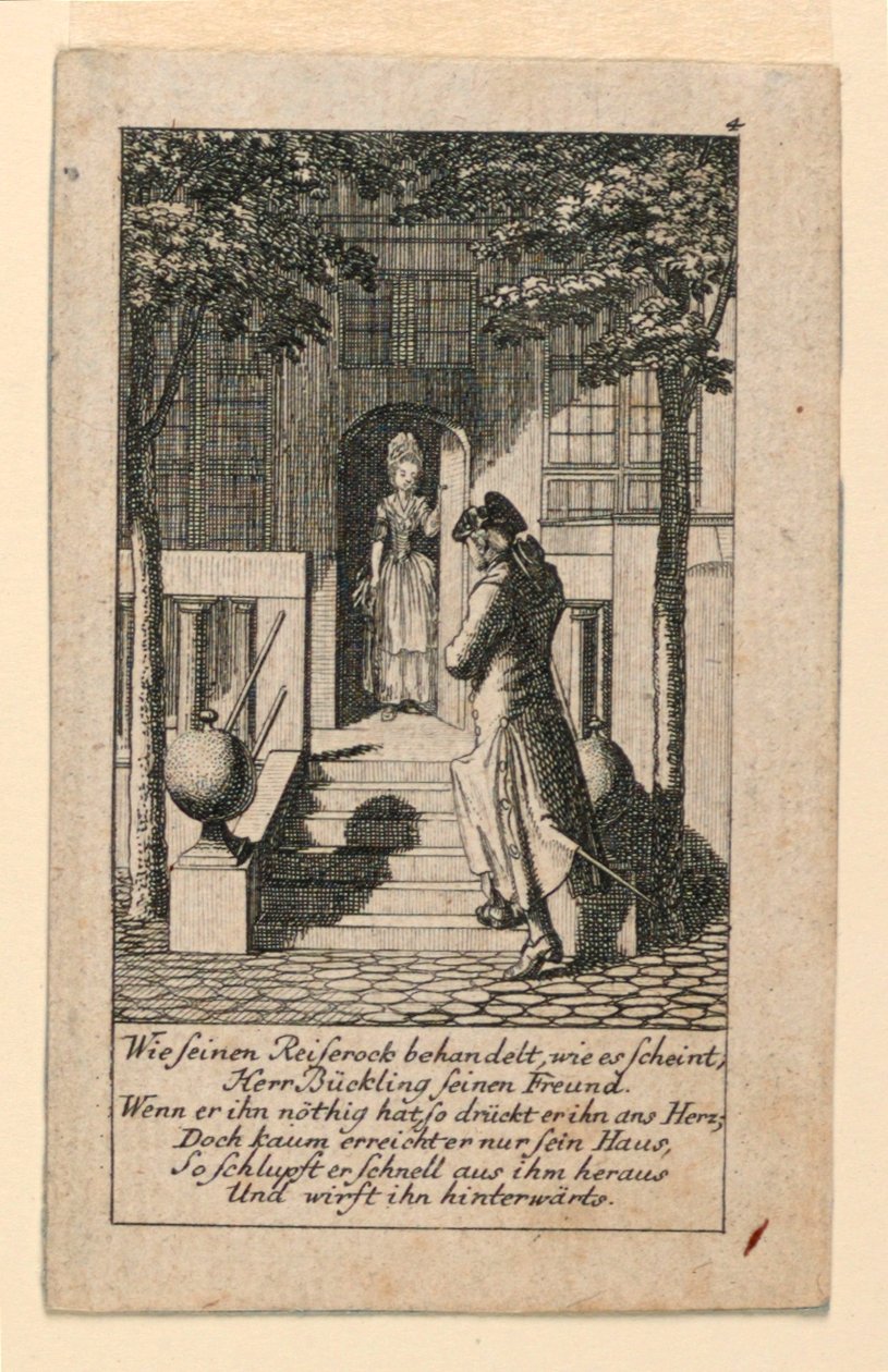 虚伪的朋友》，"Königl: Grosbrit [anische] Genealogischer Kalender auf das 1780 Jahr Lauenberg bey J.G. Berenberg "插图。 作者 丹尼尔·尼古拉斯·肖多维奇