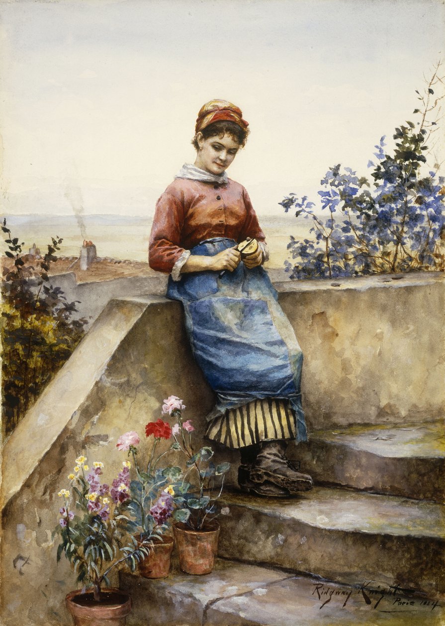 剥苹果，1884年 作者 丹尼尔·李奇微骑士