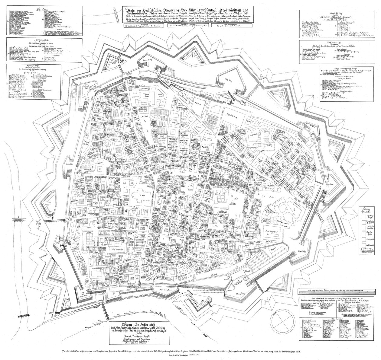 1684年的维也纳市朝西南方向的平面图，日期为1684年12月11日 作者 丹尼尔·苏丁格