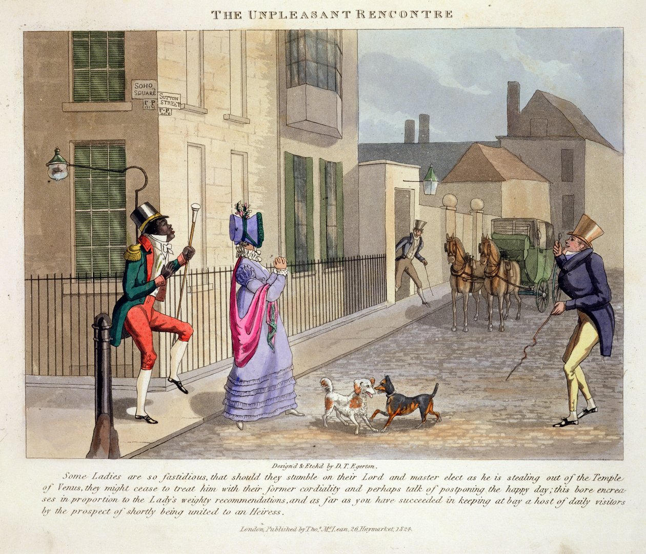 1824年出版的“时尚镂空，或高级生活中的冷却器”，由Peter Quiz发布的令人不快的Rencontre（手工彩色aquatint） 作者 丹尼尔·托马斯·埃格顿