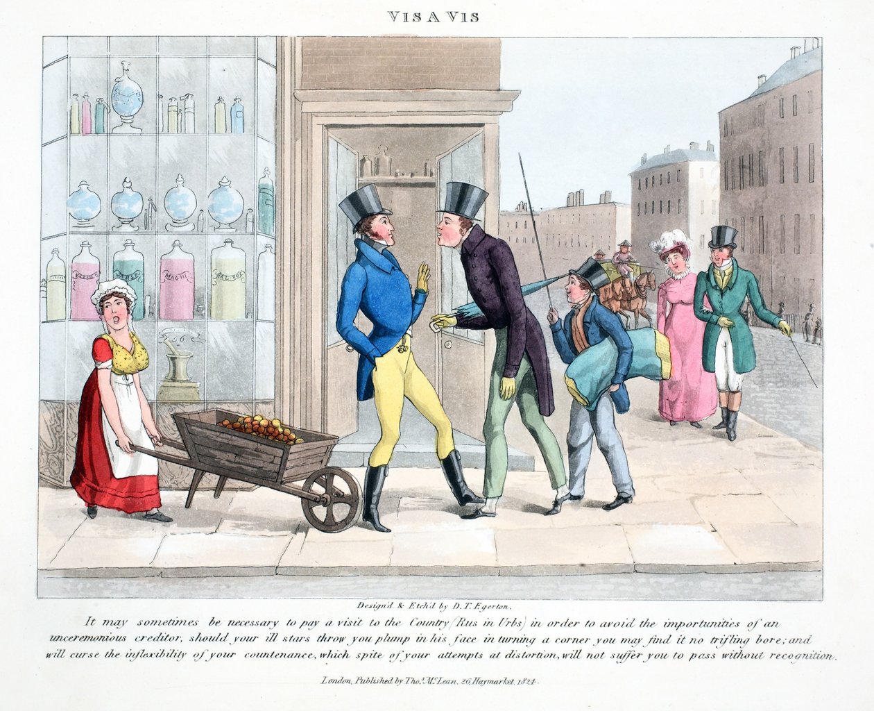 Vis Vis，来自&39;高级生活中的时尚钻孔或冷却器&39;的插图，由Peter Quiz，酒吧。 Thomas McLean，1824年伦敦（手工彩色雕刻） 作者 丹尼尔·托马斯·埃格顿