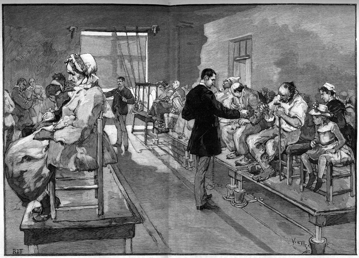 Salpetriere的电疗，这里是1887年的电浴和局部电气化 作者 丹尼尔·乌拉比埃塔·维奇（Daniel Urrabieta Vierge）