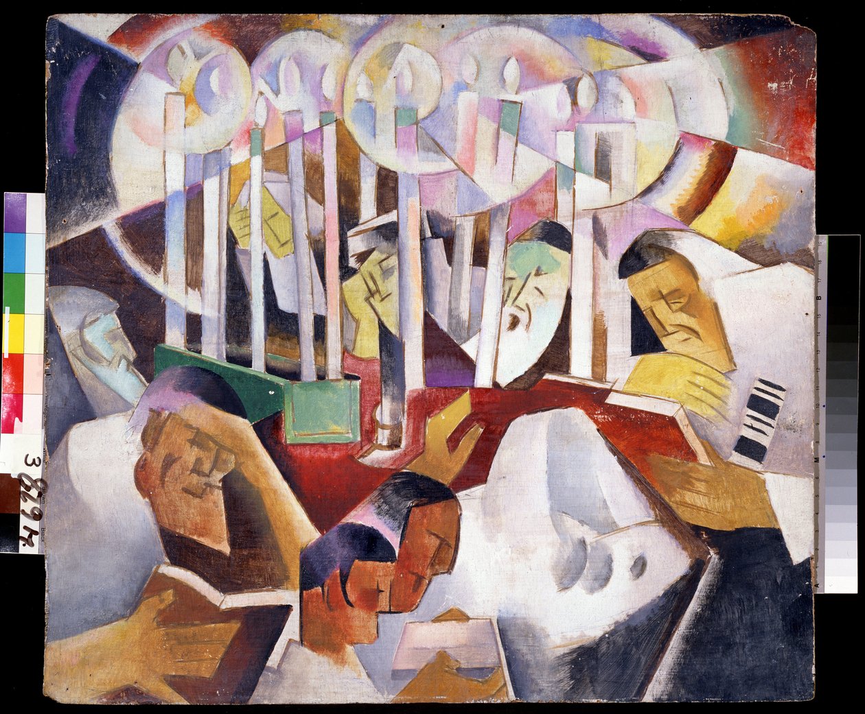 蜡烛和剪影 - Vladimir Davidovich Baranov Rossine (Baranov-Rossine) 绘画 (Wladimir Daniel Baranoff Rossine (Baranoff-Rossine) (1888-1944) - 布面油画，68 x 76 cm - 俄罗斯艺术，前卫 - 国家露天 Mu 作者 丹尼尔·弗拉基米尔·巴拉诺夫-罗辛