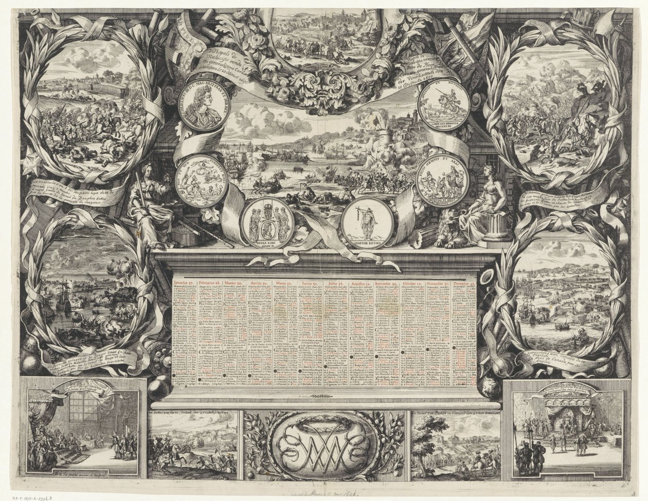 国王威廉三世在爱尔兰的胜利（下半部分），1690 年
大不列颠国王威廉三世的光荣战役 Neffens eenige gedenkWaardigste Actien van de geallierden en geconfedereerden In t Jaar 1690 Voorgevalle 作者 丹尼尔·德·拉弗耶