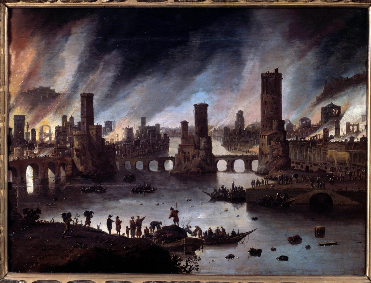 丹尼尔·范·海尔（Daniel van Heil，1604-1662 年）17 世纪贝桑松的《特洛伊之火》画作。 Musee Des Beaux Arts - 燃烧特洛伊的景色。 丹尼尔·范·海尔 (1604-1662) 的绘画 作者 丹尼尔·范·海尔