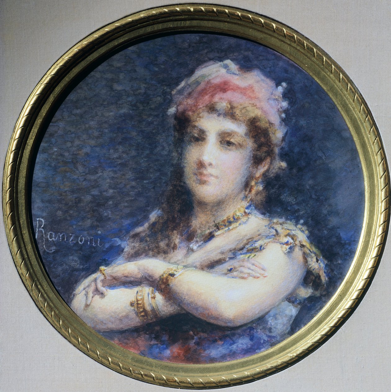 特鲁贝茨科伊公主肖像，丹尼尔·兰佐尼（Daniele Ranzoni，1843-1889 年）绘制，水彩 作者 丹妮尔兰佐尼