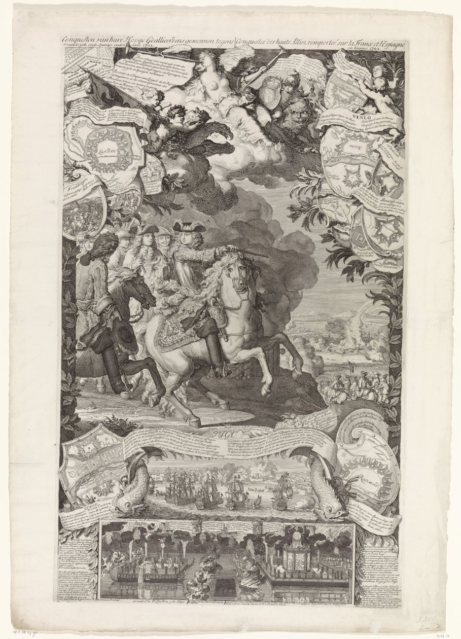 盟军对法国和西班牙的胜利，1702 年
Conquestes des hauts Alliez won againsts Vranckrijck ende Spanije inden Jare 1702 / Conquestes des hauts Alliez remportée sur la France et L