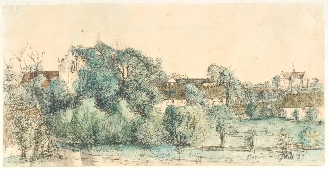 Ørbæk牧师住宅和教堂景观 作者 Dankvart Dreyer