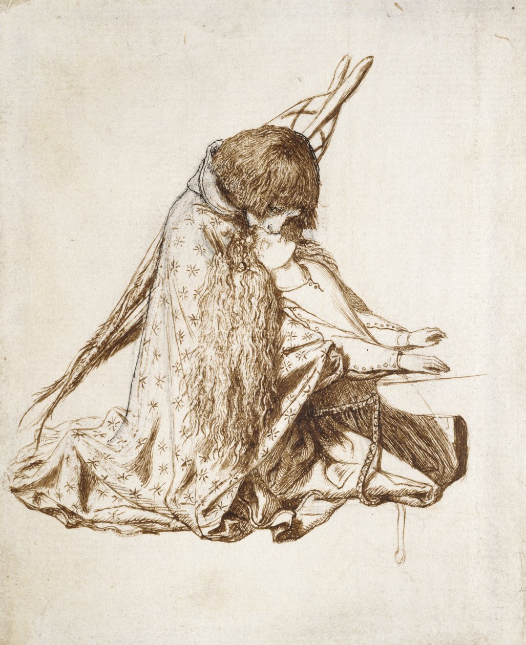 St Cecilia（变色白纸上的笔和棕色墨水） 作者 但丁·加布里埃尔·查尔斯·罗塞蒂