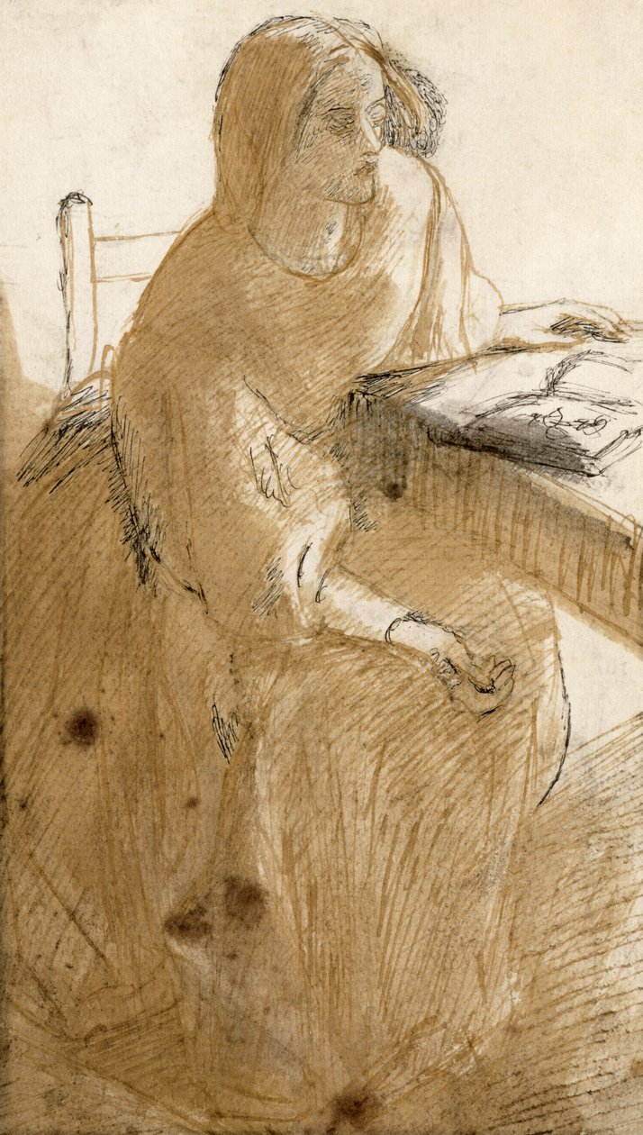 丽齐·西达尔（Lizzie Siddal，1832-62）（笔墨水和纸上写的） 作者 但丁·加布里埃尔·查尔斯·罗塞蒂