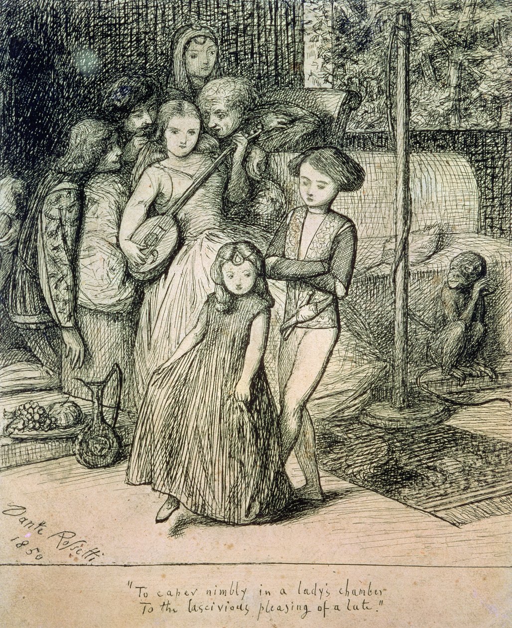 1850年，在女士的房间里灵活地瞄准了贪婪的贪婪赏心悦目（钢笔墨水在纸上） 作者 但丁·加布里埃尔·查尔斯·罗塞蒂