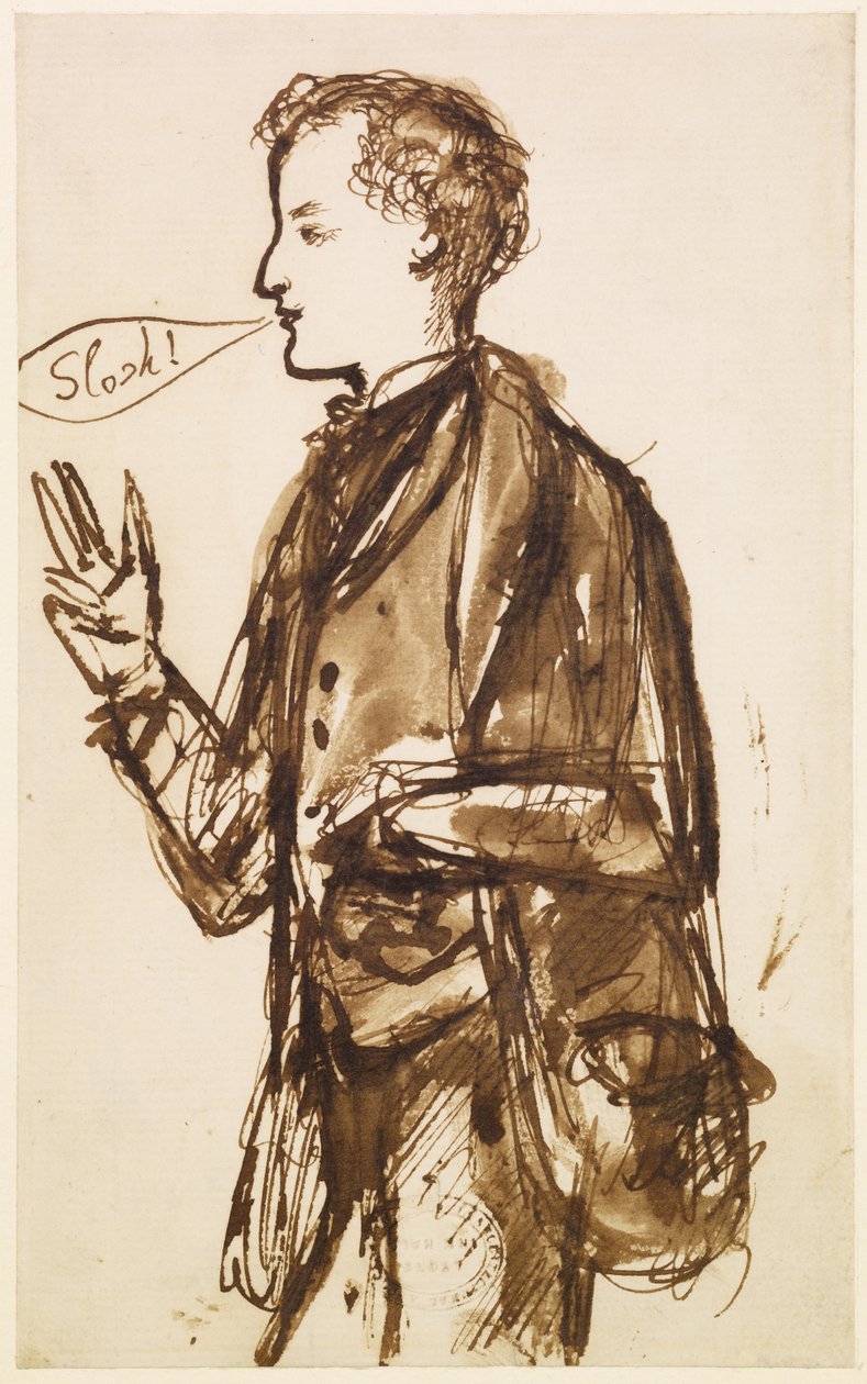 约翰·埃弗里特·米莱斯（John Everett Millais）的漫画，约1851-53年（用钢笔和墨水在纸上洗涤） 作者 但丁·加布里埃尔·查尔斯·罗塞蒂