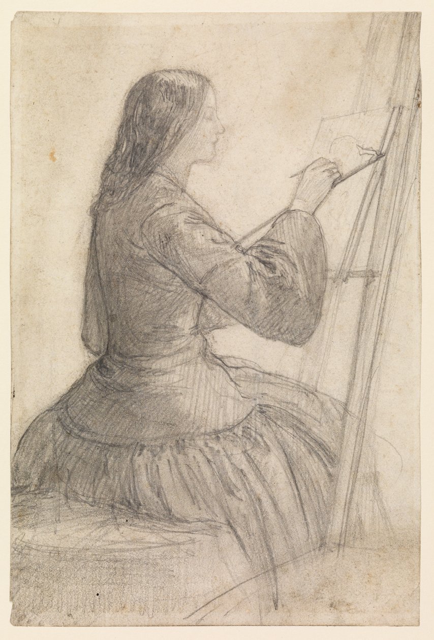 伊丽莎白·西达（Elizabeth Siddal）坐在画架上，绘画，约1854-55年 作者 但丁·加布里埃尔·查尔斯·罗塞蒂