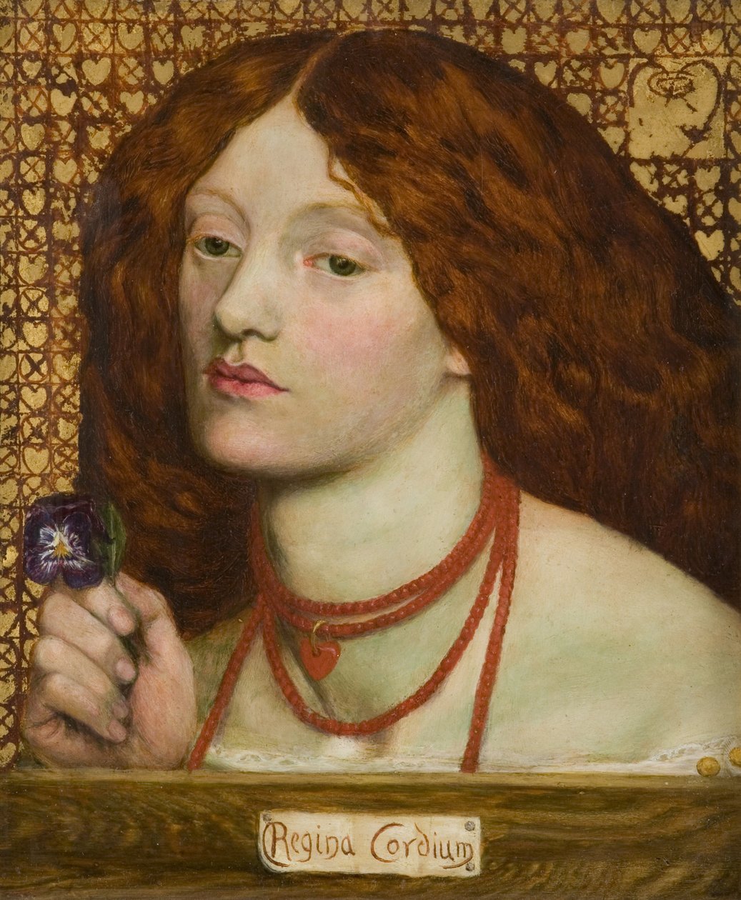 Regina Cordium（心之女王）（Reine de coeur）--但丁-加布里埃尔-罗塞蒂（1828-1882）。布面油画 作者 但丁·加布里埃尔·查尔斯·罗塞蒂