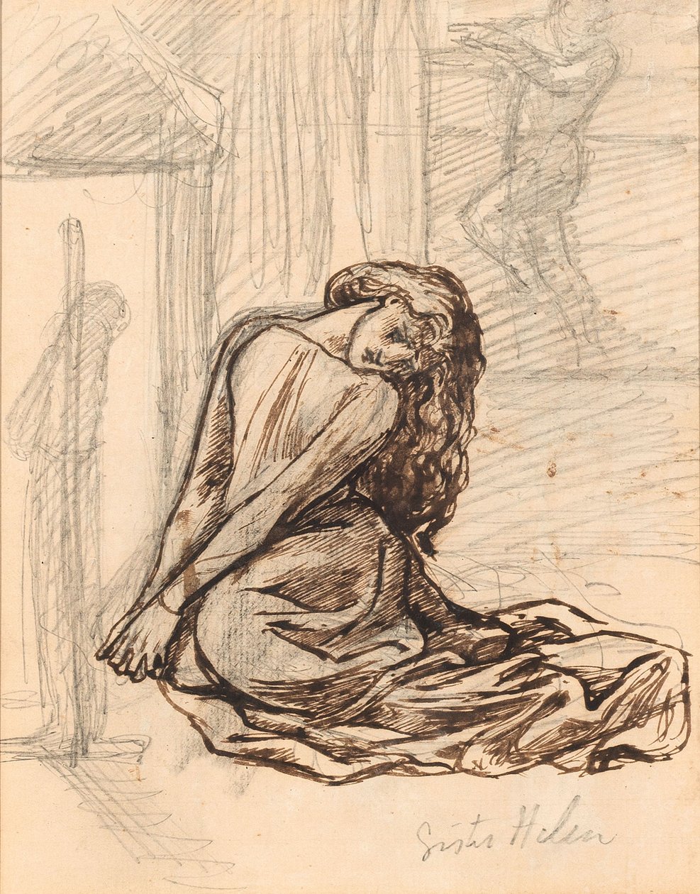 海伦修女，c.1870（石墨和棕色墨水在纸上安装在木板上） 作者 但丁·加布里埃尔·查尔斯·罗塞蒂