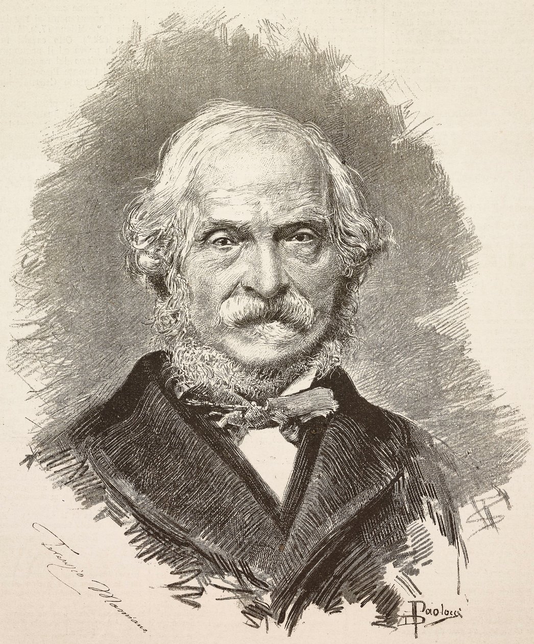 意大利政治家和作家泰伦齐奥-马米亚尼（Terenzio Mamiani，1799-1885 年）的肖像，根据但丁-保洛奇（Dante Paolocci）的绘画和德拉-瓦莱（Della Valle）的照片雕刻而成，摘自《意大利画报》第 12 年第 22 期，5 月 31 日 作者 但丁保洛奇