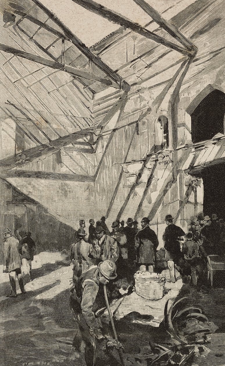 1893 年火灾后的以色列剧院遗迹，意大利罗马，根据但丁-保洛奇的画作雕刻，摘自《意大利画报》，第 XX 年第 7 期，2 月 12 日 作者 但丁保洛奇